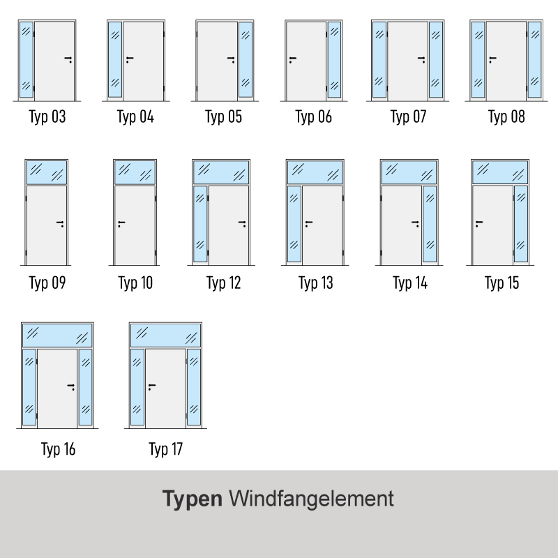 Windfangelement mit zwei Seitenteil und Oberlicht für Zimmertüren DIN rechts - Blockrahmen / Typ 17
