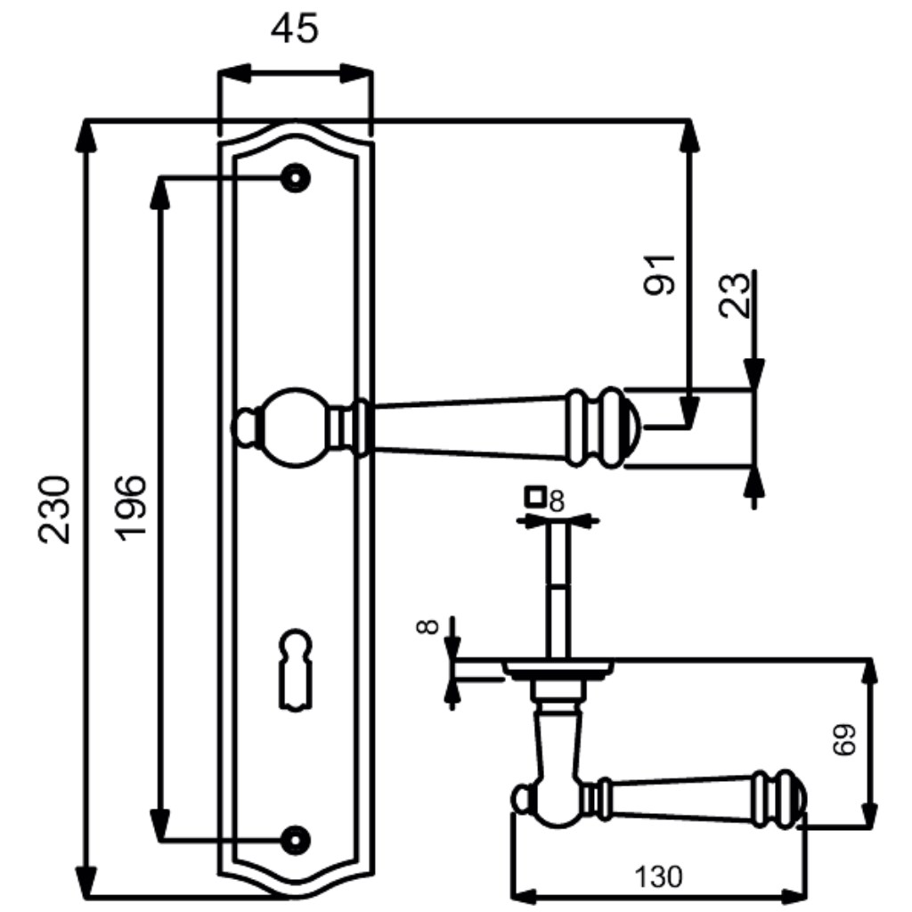 Mount Everest - LS -Antik Iron - Türdrücker / Langschildbeschlag - Südmetall GmbH