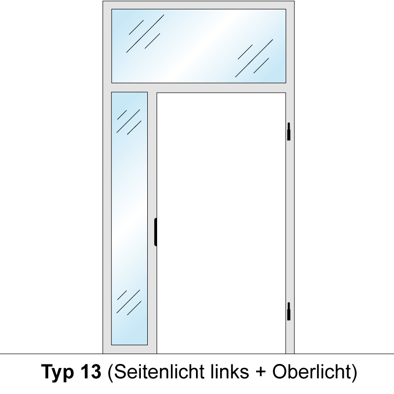 Windfangelement mit Seitenteil und Oberlicht für Zimmertüren DIN rechts - Blockrahmen  / Typ 13