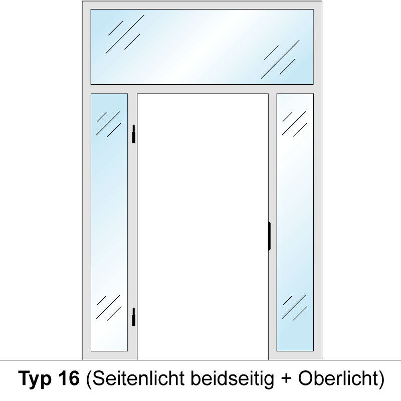 Windfangelement mit zwei Seitenteilen und Oberlicht für Zimmertüren DIN links - Blockrahmen / Typ 16