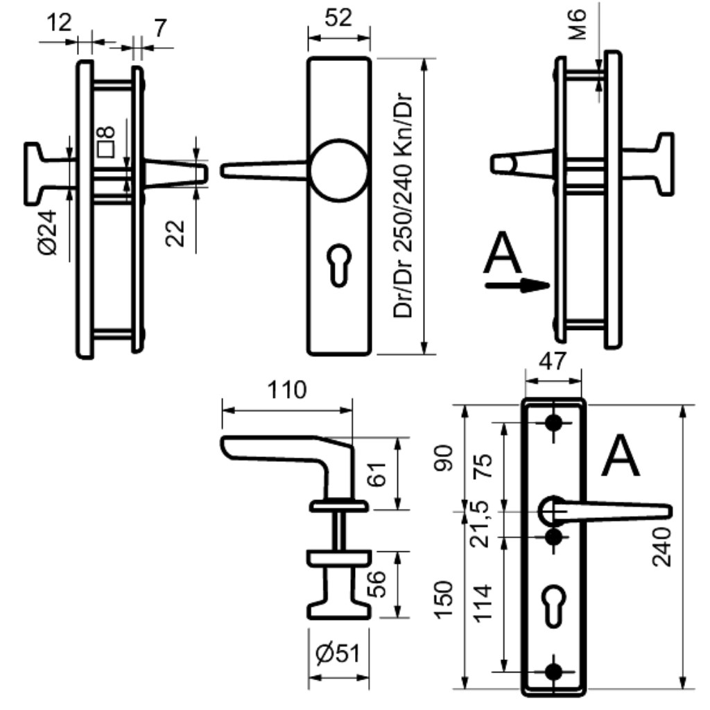 Tora II-LS/LS - Aluminium F2 - Knopf/Drücker - Schutzbeschlag für Wohnungstüren
