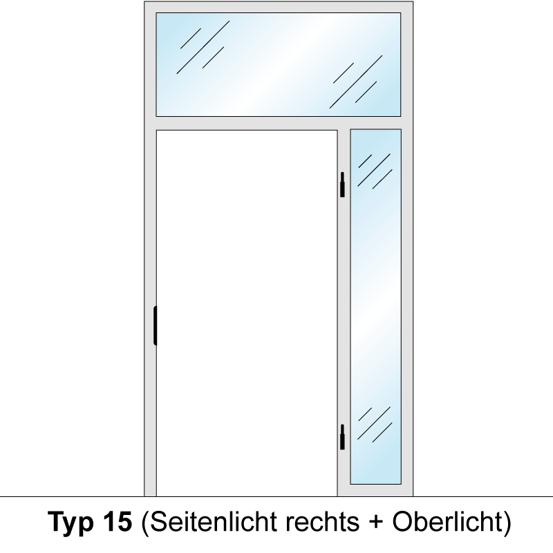 Windfangelement mit Seitenteil und Oberlicht für Zimmertüren DIN rechts - Blockrahmen  / Typ 15