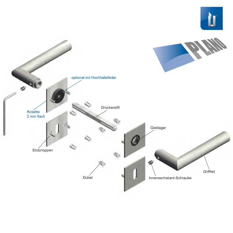 Ronny II Square - R Plano - Türdrücker / Rosettengarnitur - Südmetall GmbH