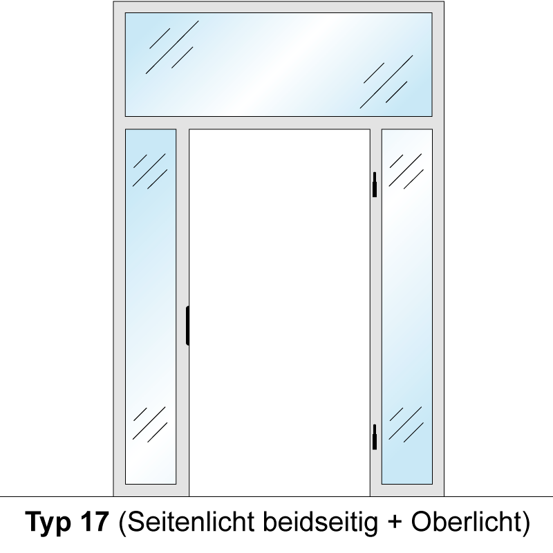Windfangelement mit zwei Seitenteil und Oberlicht für Zimmertüren DIN rechts - Blockrahmen / Typ 17