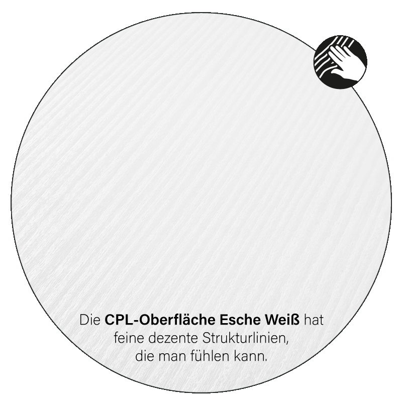 Esche Weiss Schiebetür in der Wand laufend - fühlbare CPL Oberfläche - Maserung Quer