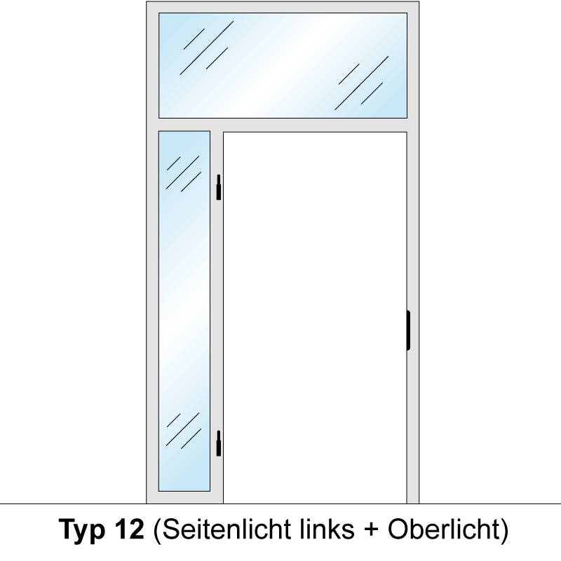 Windfangelement mit Seitenteil und Oberlicht für Zimmertüren DIN links - Blockrahmen  / Typ 12