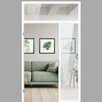 Windfang mit festem Seitenteil rechts & Oberlicht, für links gehangene Zimmertür / Typ 14 Windfang mit festem Seitenteil rechts & Oberlicht, für links gehangene Zimmertür / Typ 14