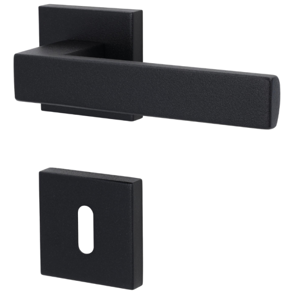 Matteo Square-R - Schwarz matt Struktur - Türdrücker / Rosettengarnitur