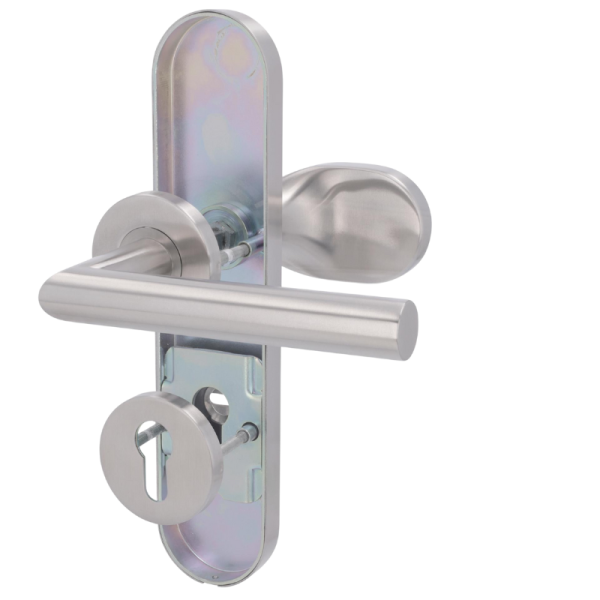 Sicura Moskau LS-R - Edelstahl satiniert - Griffplatte/Drücker - Schutzbeschlag für Wohnungstüren